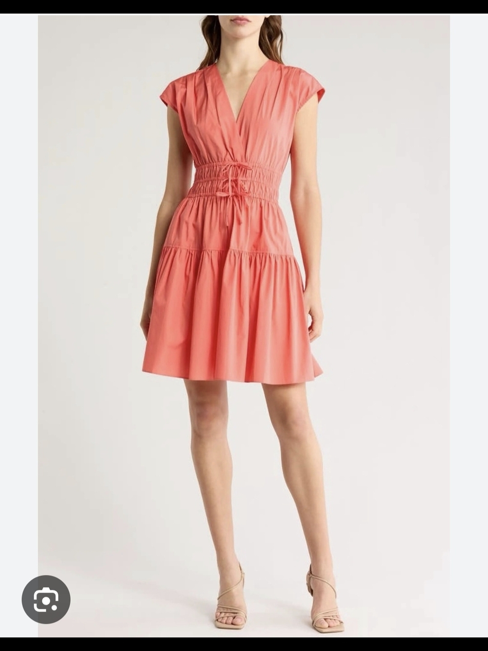 Derek Lam Coral V-Neck Smocked Waist Mini Dress
